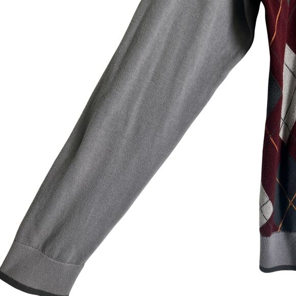 Murano Fine Cotton Long Sleeve Argyle V-Neck Pullover Sweater Men's L Gray/Red - Picture 3 of 6